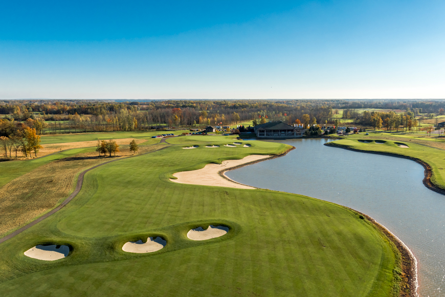 A day-time aerial view of the Legends on the Niagara Golf Course