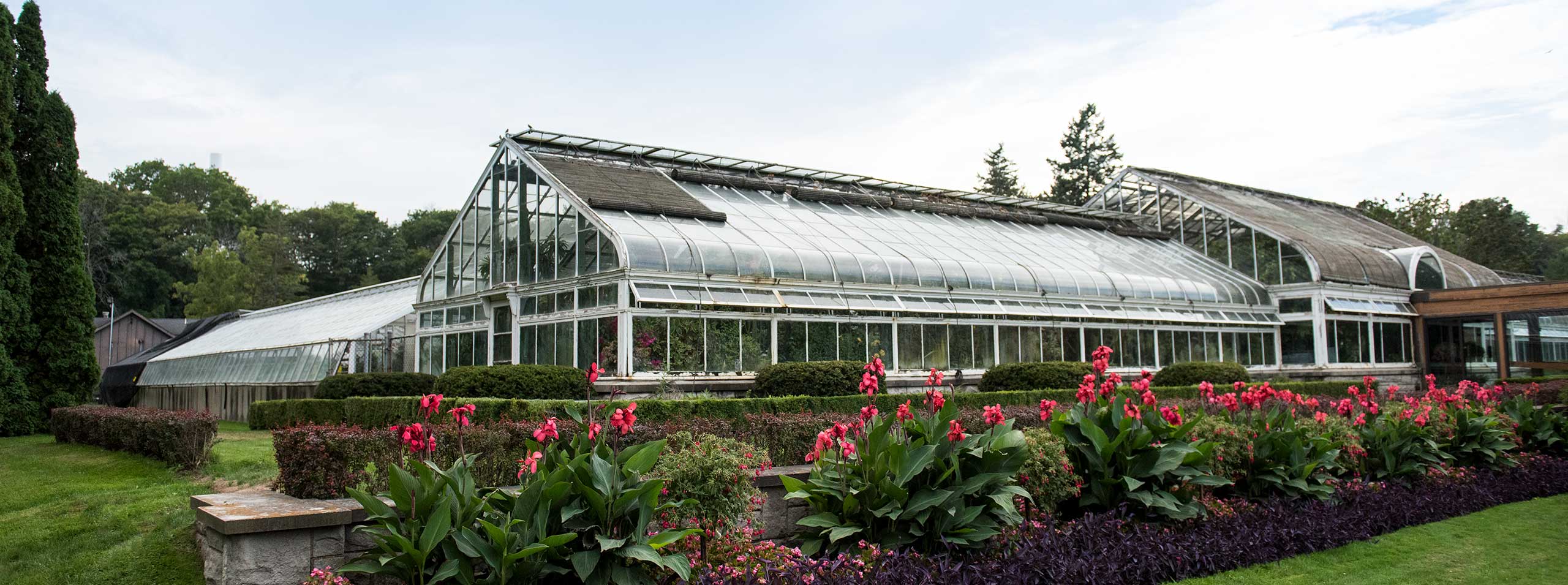 The exterior view of the Floral Showhouse Greenhouse
