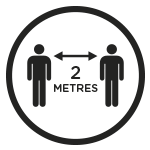 Two people standing at 2 metre distance icon