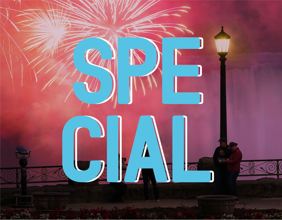 A falls fireworks background image with a 'Special' logo on top