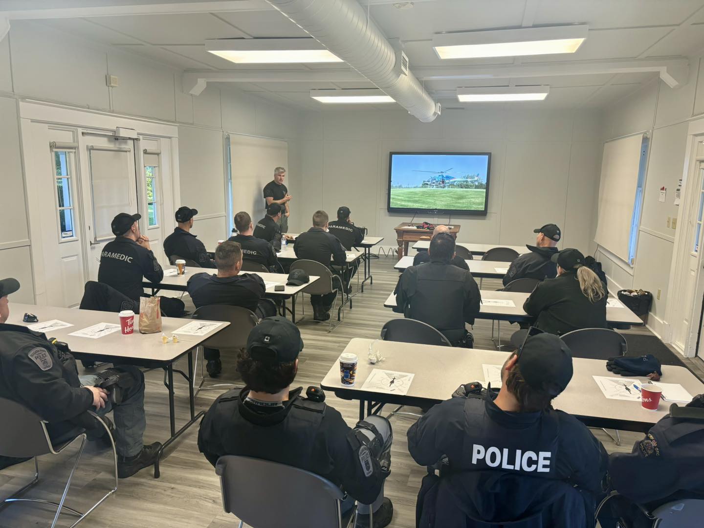 A group undergoing helicopter training